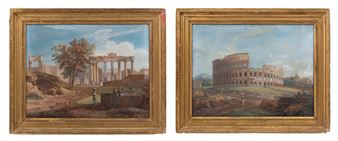A Pair of Italian Gouache Paintings of the Roman Forum and Colosseum - Italian School, 18th Century
