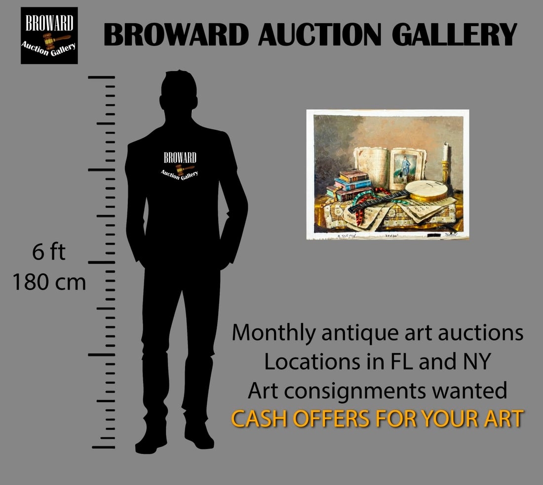 Artwork by Arisztid Szendy, Still Life with Books and Banjo, Made of Oil On Canvas