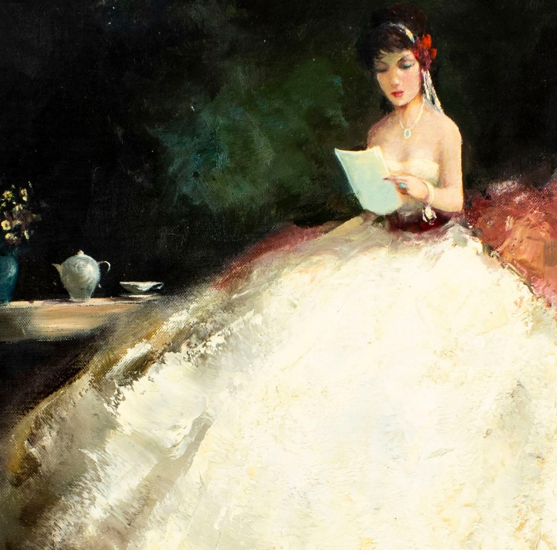 Artwork by European School, 20th Century, Woman Reading Letter, Made of Oil On Canvas