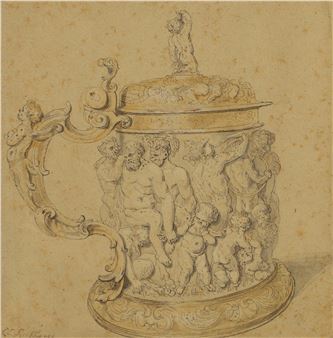 A design for an ornate tankard with silver-gilt mount - Flemish School, 17th Century