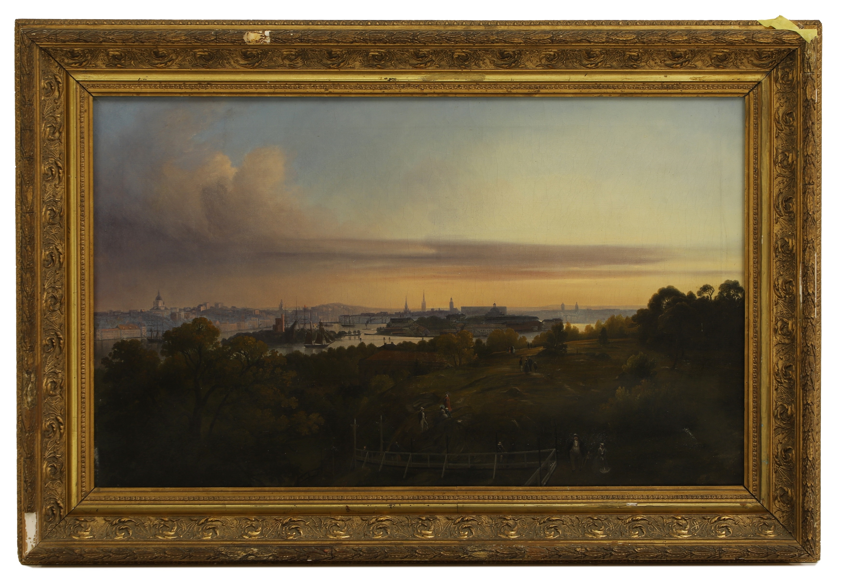Artwork by Swedish School, 19th Century, A panoramic view of Stockholm, Made of Oil On Canvas