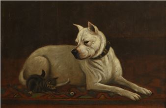 Nell, a Bull Terrier, with a kitten - A. R. Knight