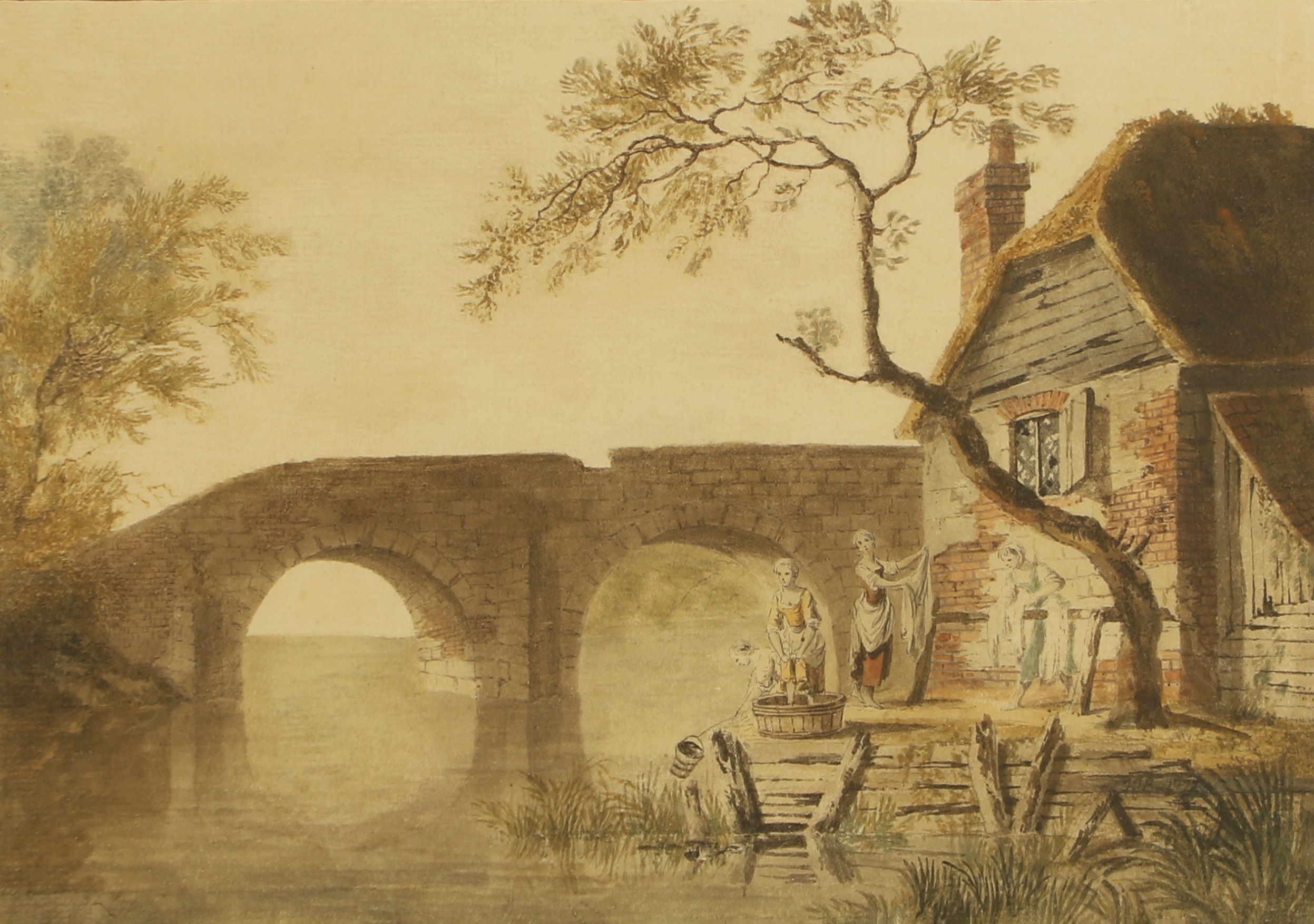 Artwork by John James Barralet, Women washing clothes by a river, Made of Pen And Ink And Watercolour