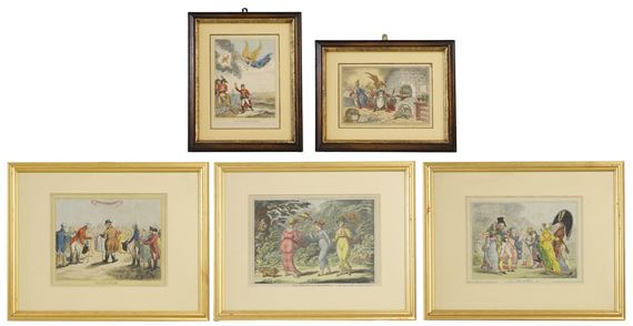 Les Invisibles; The Esplanade; The Graces in a high wind; Buonaparte leaving Egypt; Tiddy-Doll, the great French Gingerbread-Baker, drawing out a new Batch of Kings - James Gillray