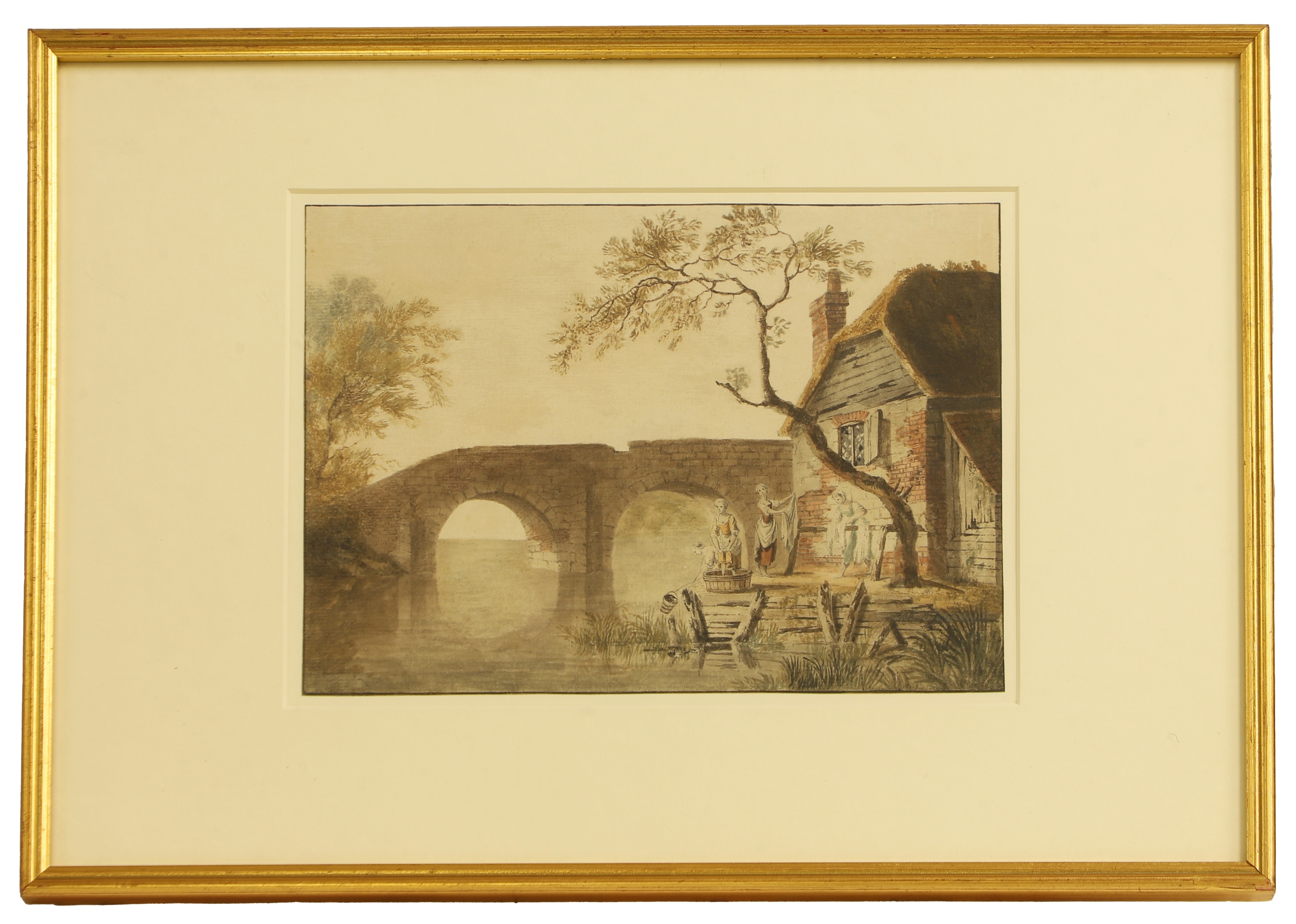 Artwork by John James Barralet, Women washing clothes by a river, Made of Pen And Ink And Watercolour