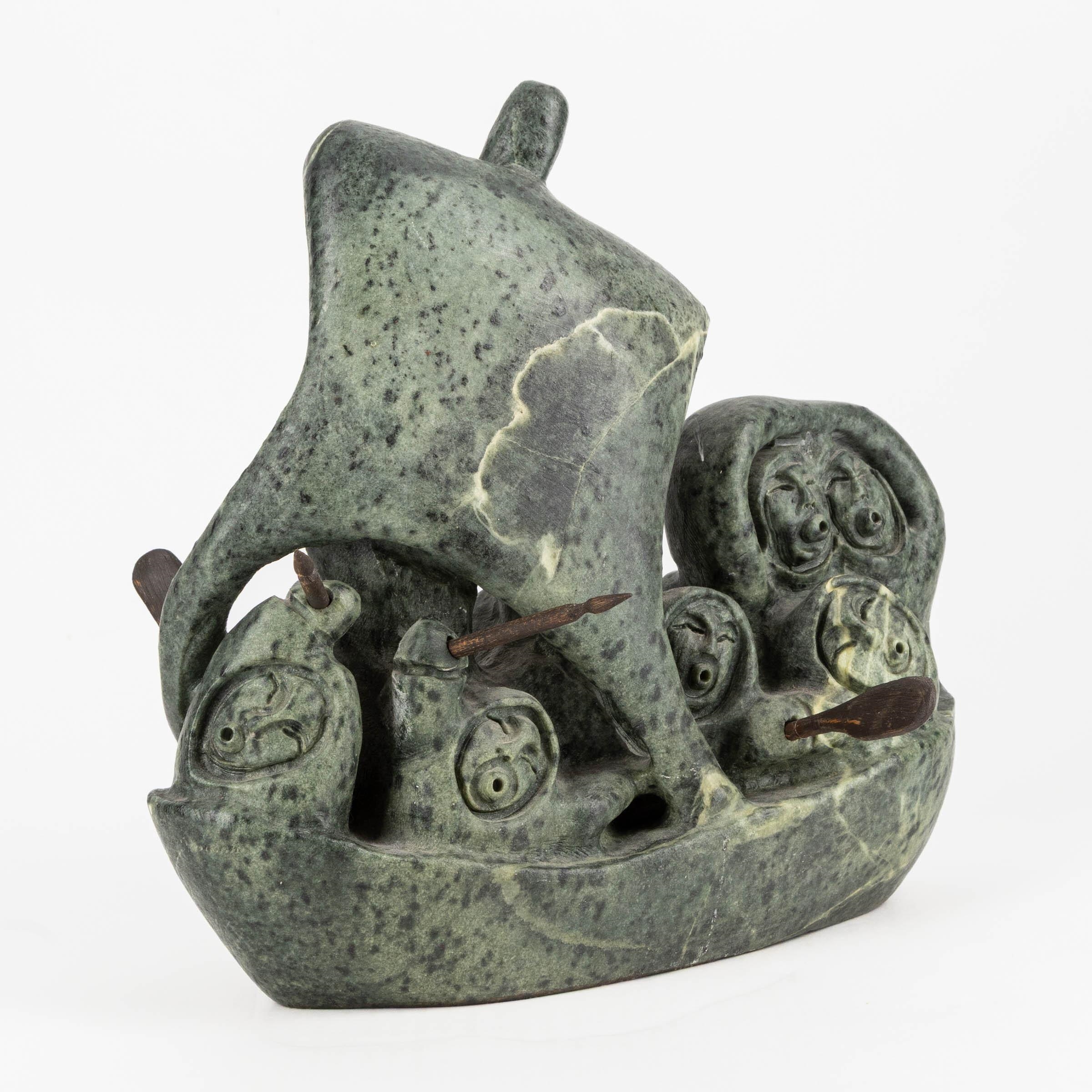 Artwork by Jonasie Faber, TRAVELLERS ABOARD UMIAK, Made of Stone, Wood