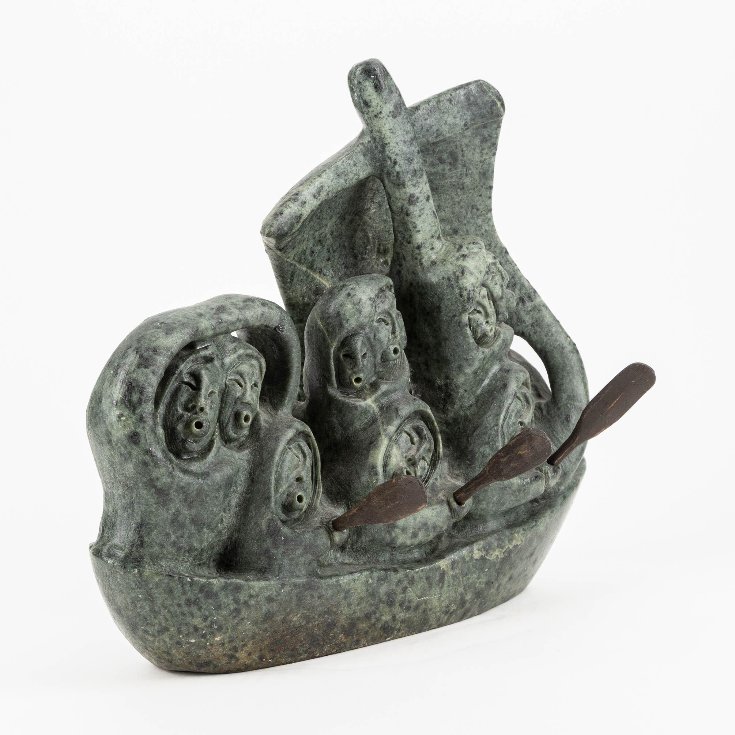 Artwork by Jonasie Faber, TRAVELLERS ABOARD UMIAK, Made of Stone, Wood