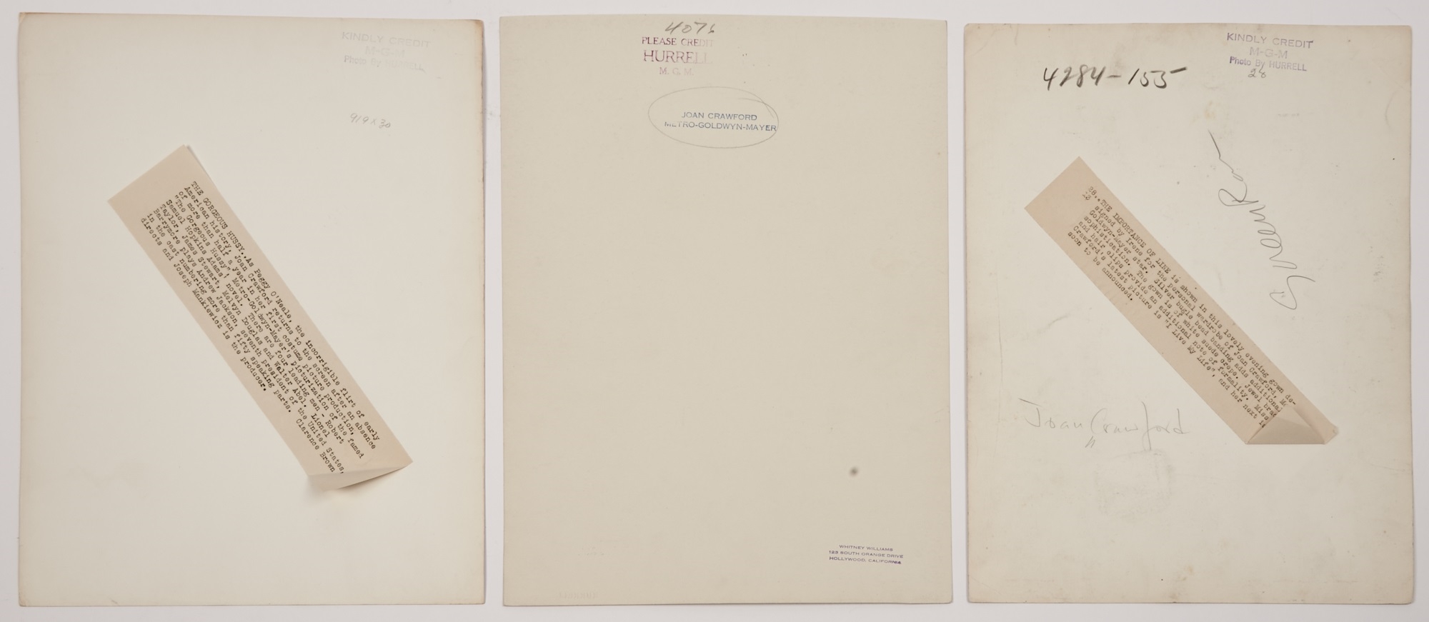Artwork by George Hurrell, Three early studio images of Joan Crawford, Made of Photographs