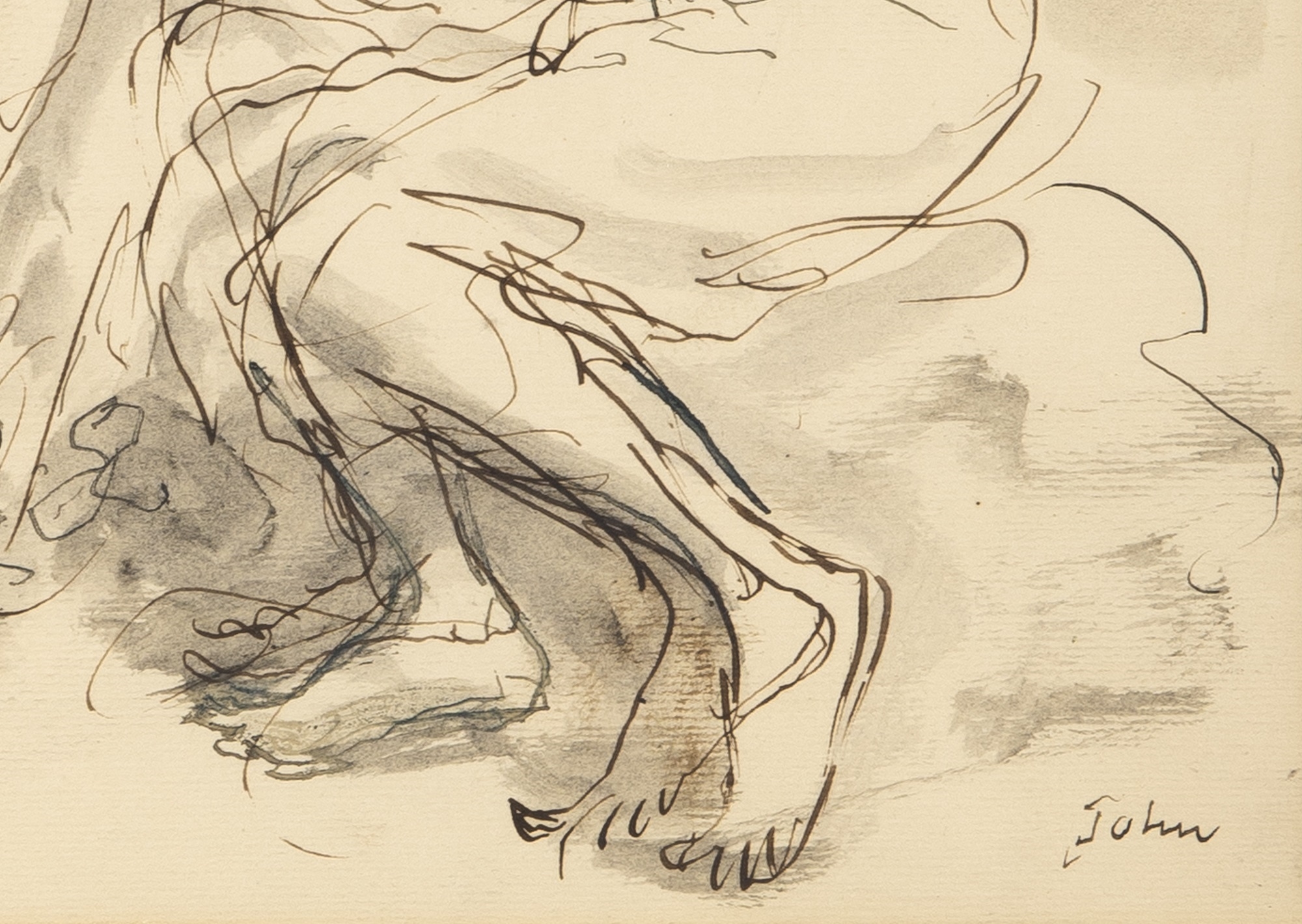 Artwork by Augustus Edwin John, Two Girls, Made of Ink And Wash On Paper