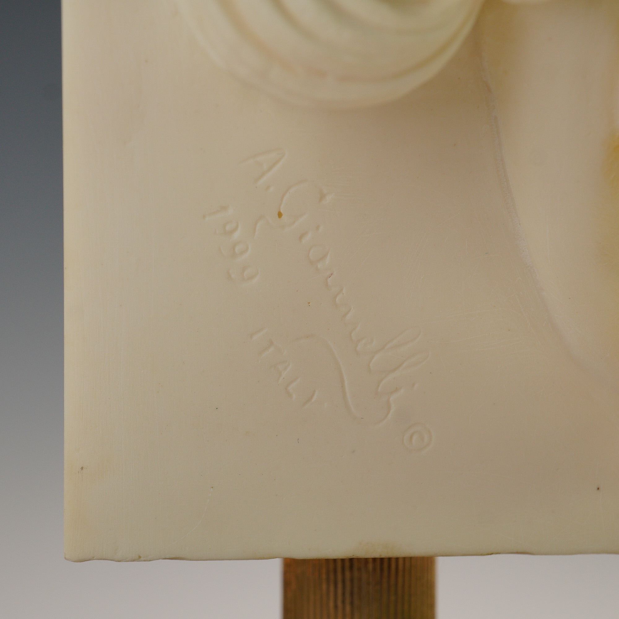 Artwork by A. Giannelli, Medusa Head Statue on Wooden Block Base