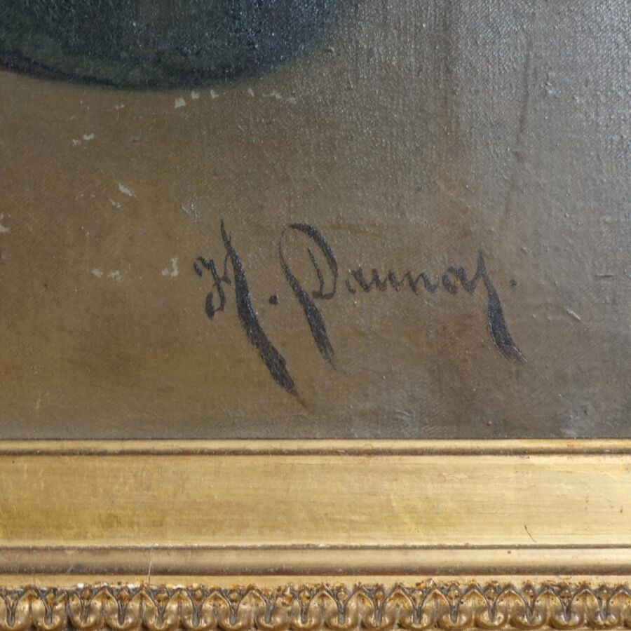 Artwork by H. Daunay, Olivier Cromwell qui s'apprête à signer la sentence d'exécution de Charles 1er, Made of oil on canvas