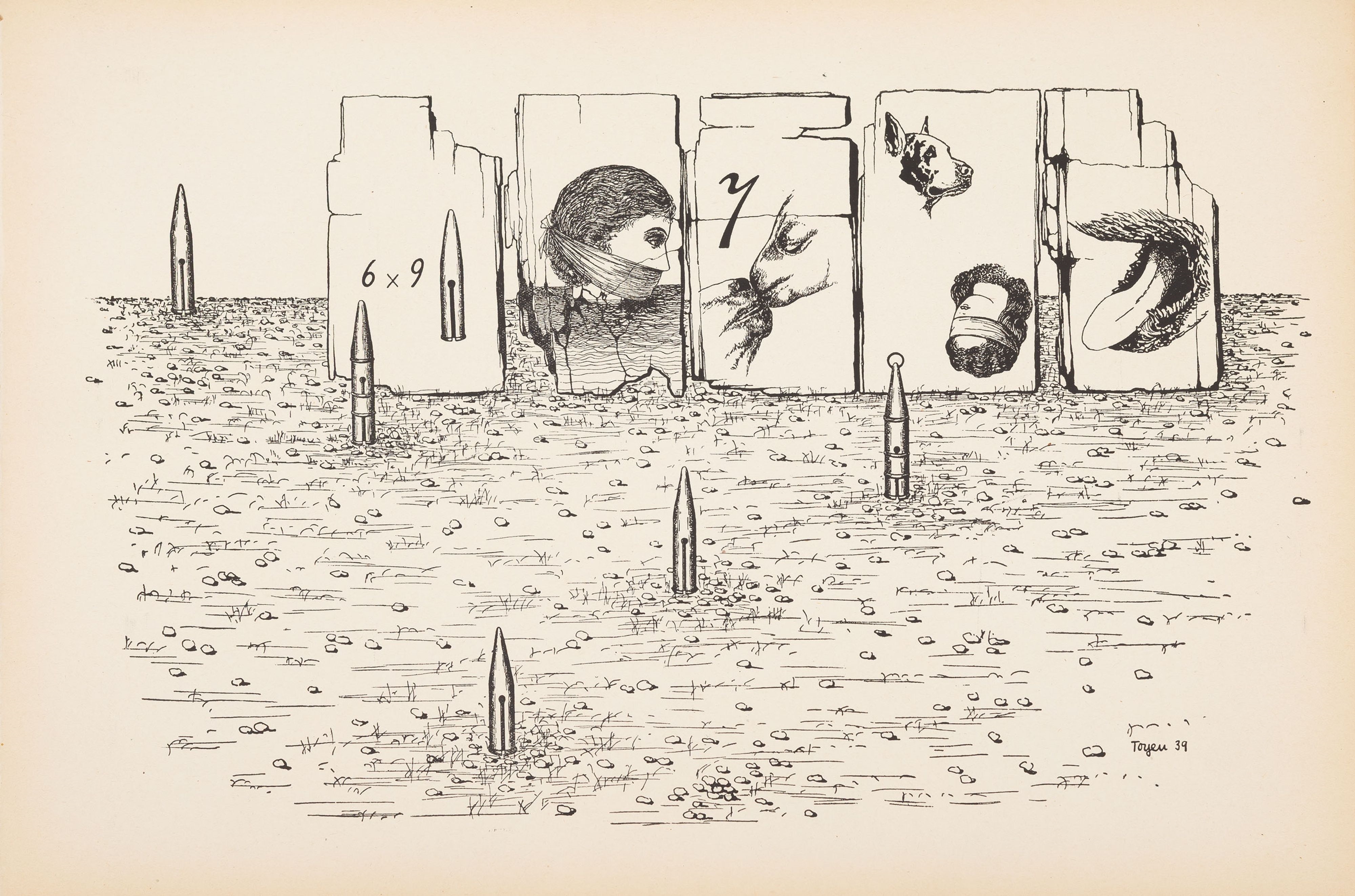 Artwork by Toyen, Shooting Range, Made of Hand-Coloured Zincographs On Paper