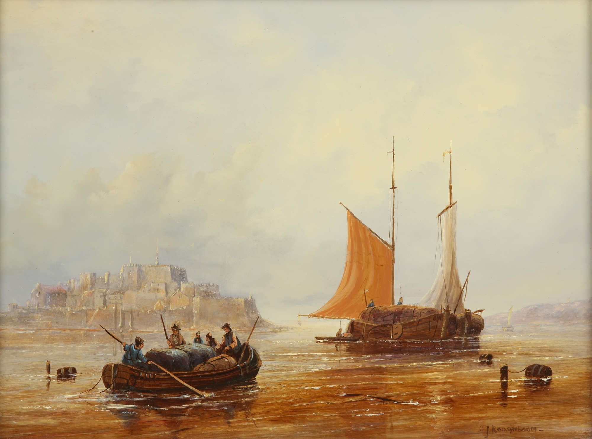 Kees Roosenboom | Dutch barges off a fortified port | MutualArt