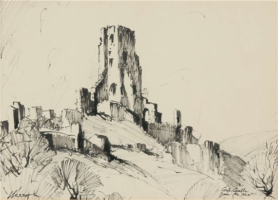 Corfe Castle from the West - Edward Wesson