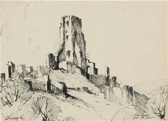 Corfe Castle from the West - Edward Wesson