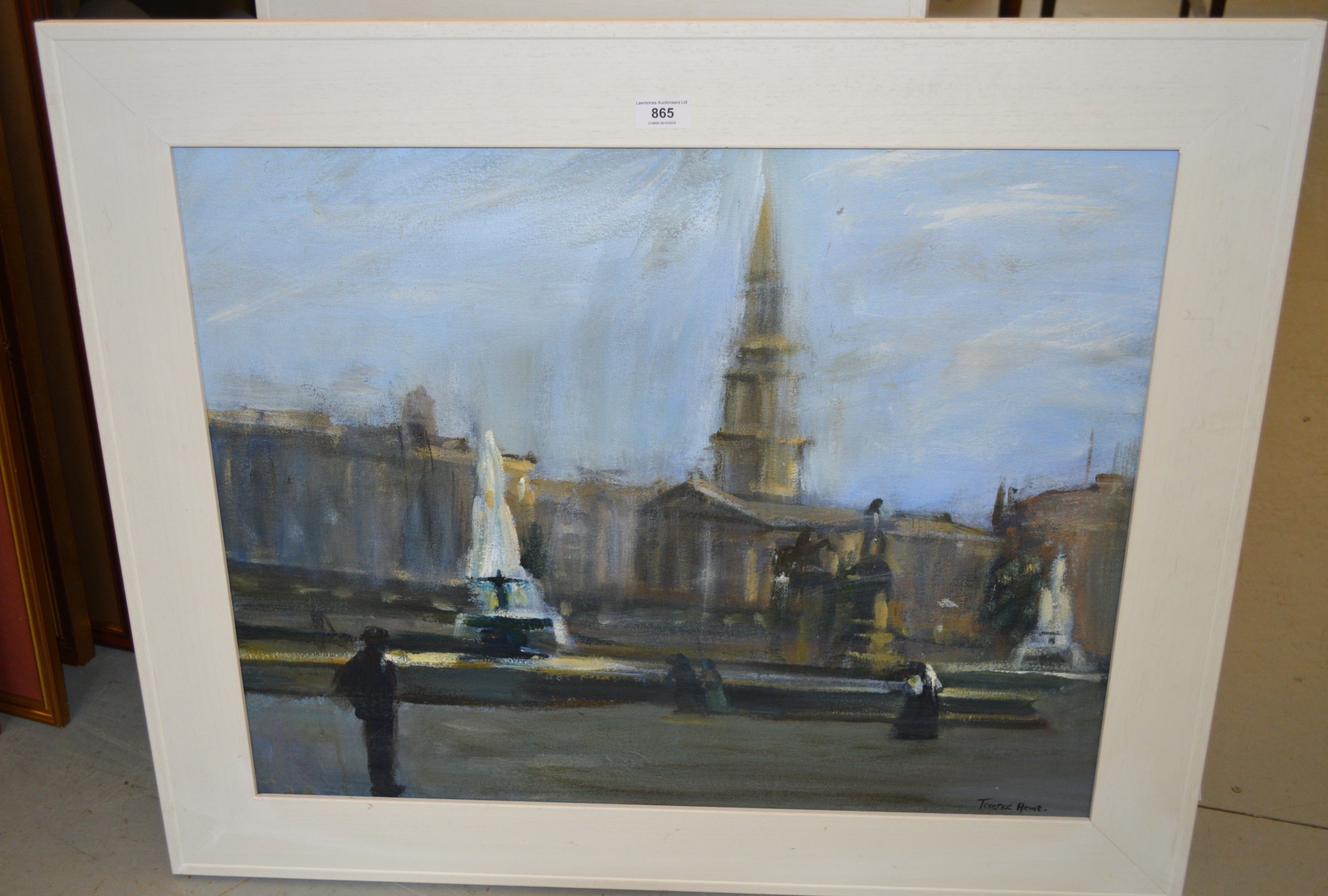 Artwork by Terence Howe, view across Trafalgar Square to St. Martin in the Fields, Made of Oil On Canvas