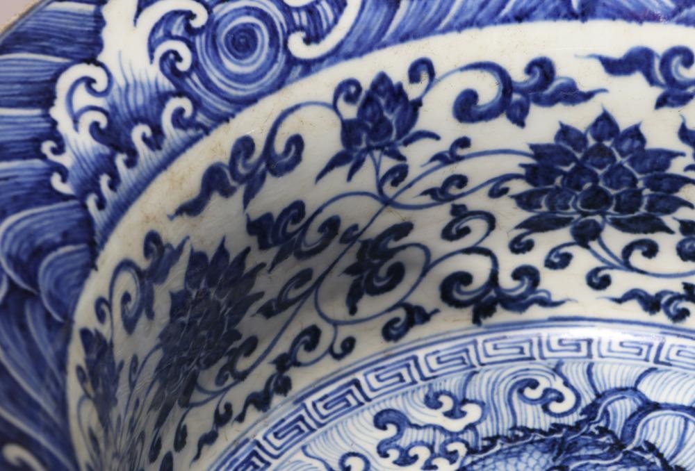 Artwork by Chen Zhifo, A LARGE BLUE AND WHITE 'FLORAL SCROLL' BRUSH WASHER, Made of Underglaze Blue