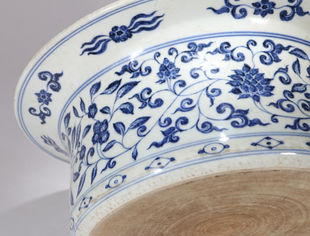 Artwork by Chen Zhifo, A LARGE BLUE AND WHITE 'FLORAL SCROLL' BRUSH WASHER, Made of Underglaze Blue