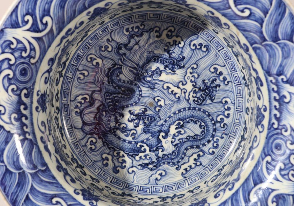 Artwork by Chen Zhifo, A LARGE BLUE AND WHITE 'FLORAL SCROLL' BRUSH WASHER, Made of Underglaze Blue