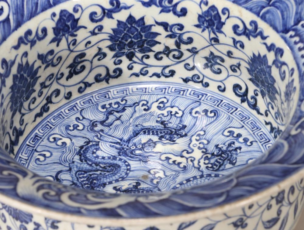Artwork by Chen Zhifo, A LARGE BLUE AND WHITE 'FLORAL SCROLL' BRUSH WASHER, Made of Underglaze Blue