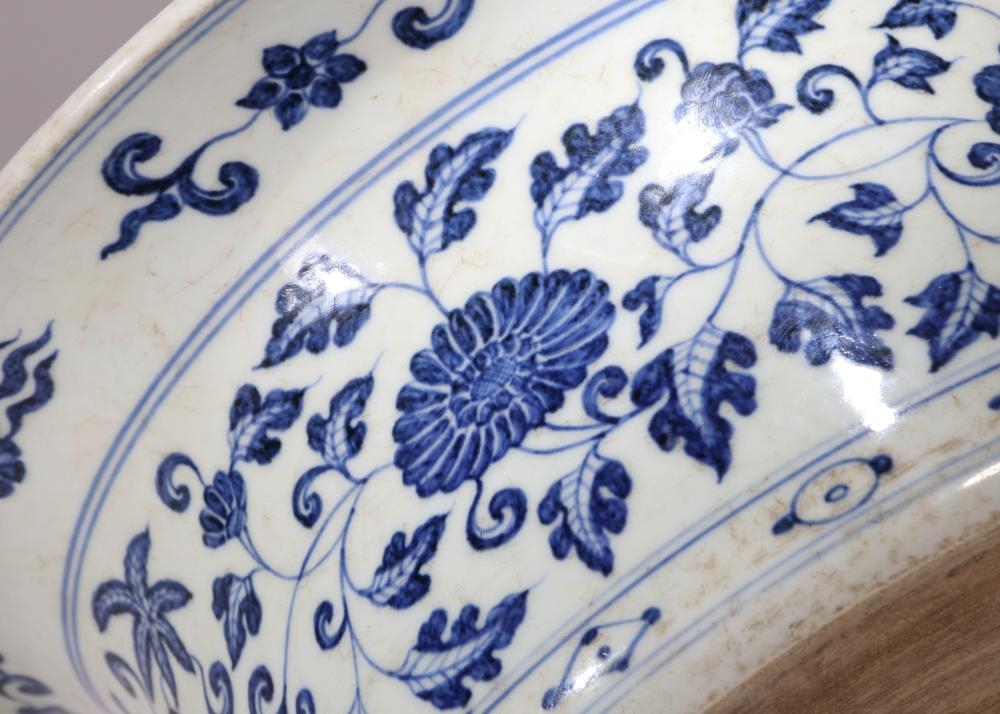 Artwork by Chen Zhifo, A LARGE BLUE AND WHITE 'FLORAL SCROLL' BRUSH WASHER, Made of Underglaze Blue