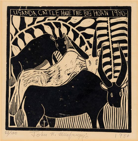 Uganda Cattle Have the Big Horn by John Ndevasia Muafangejo