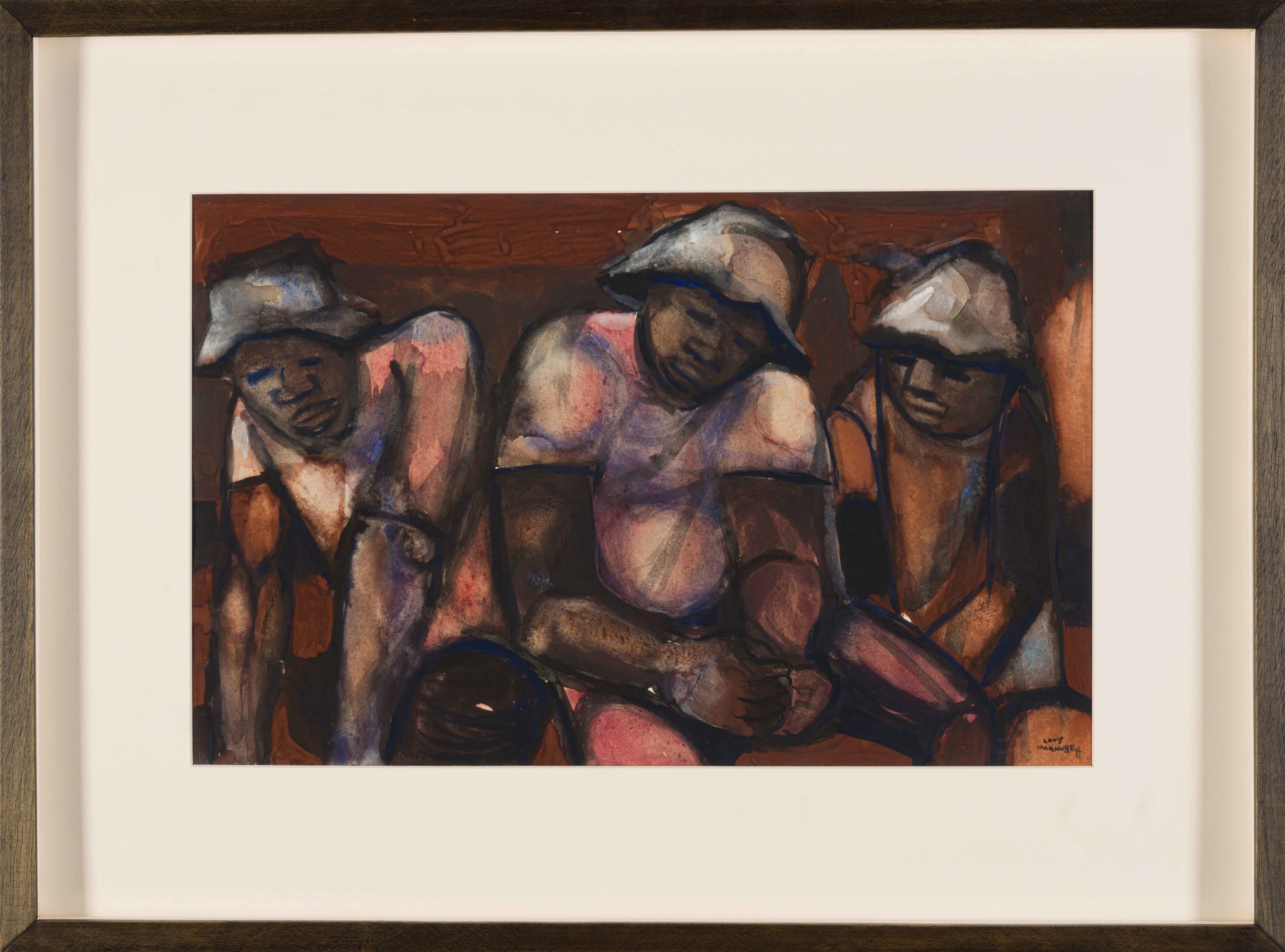 Artwork by Louis Maqhubela, African Miners, Made of gouache on paper