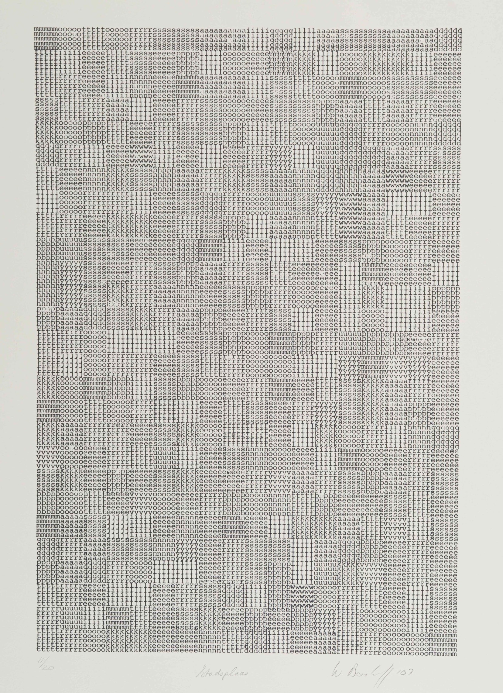 Artwork by Willem Boshoff, Stadsplaas (City Farm), from KykAfrikaans, Made of screenprint on paper