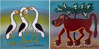Three Storks; Baboon, two - Daudi Tingatinga