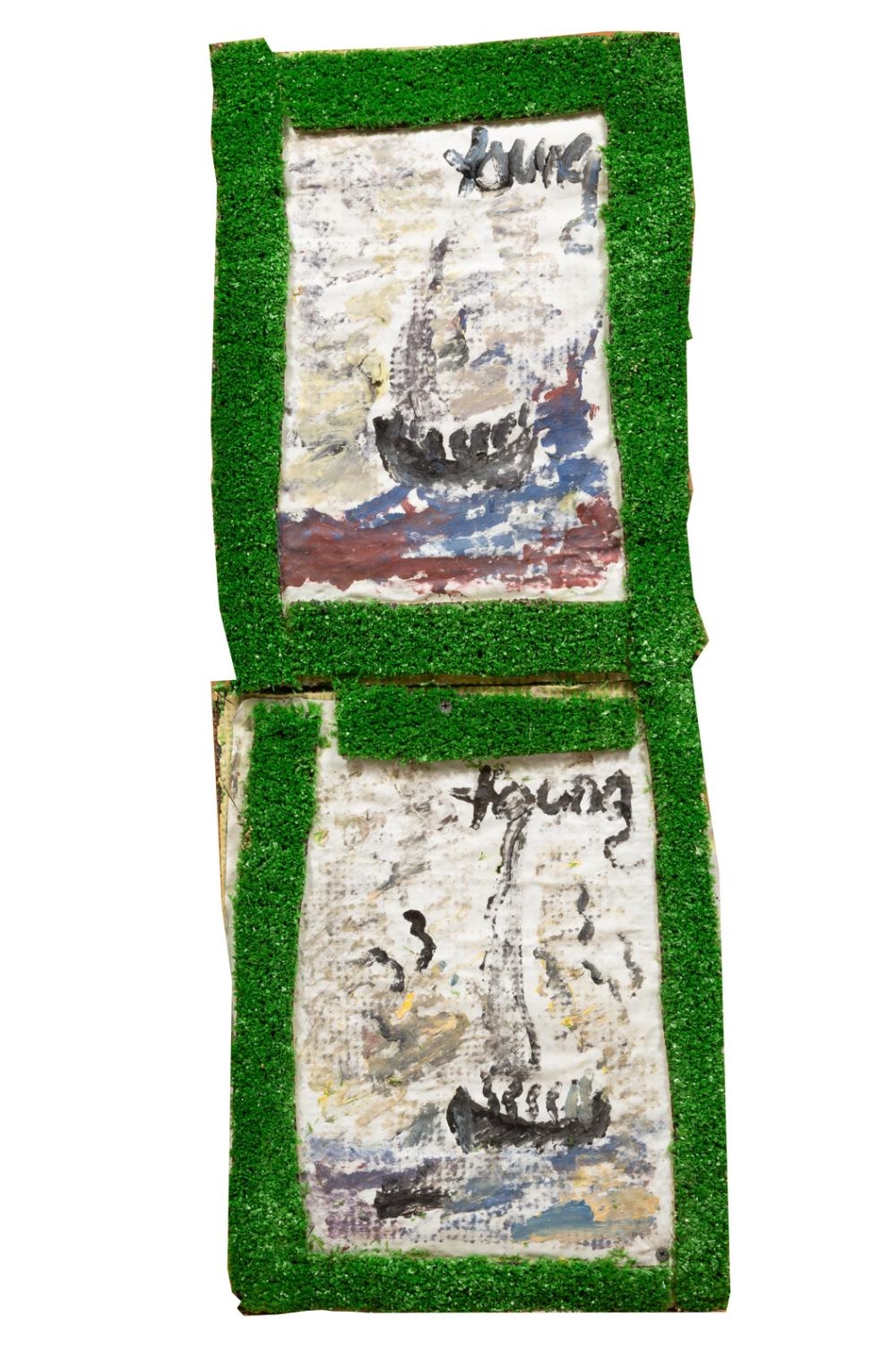 Artwork by Purvis Young, Freedom Boats, Made of Pigment On Canvas Mounted To Cedar Wood Panel With Astro Turf