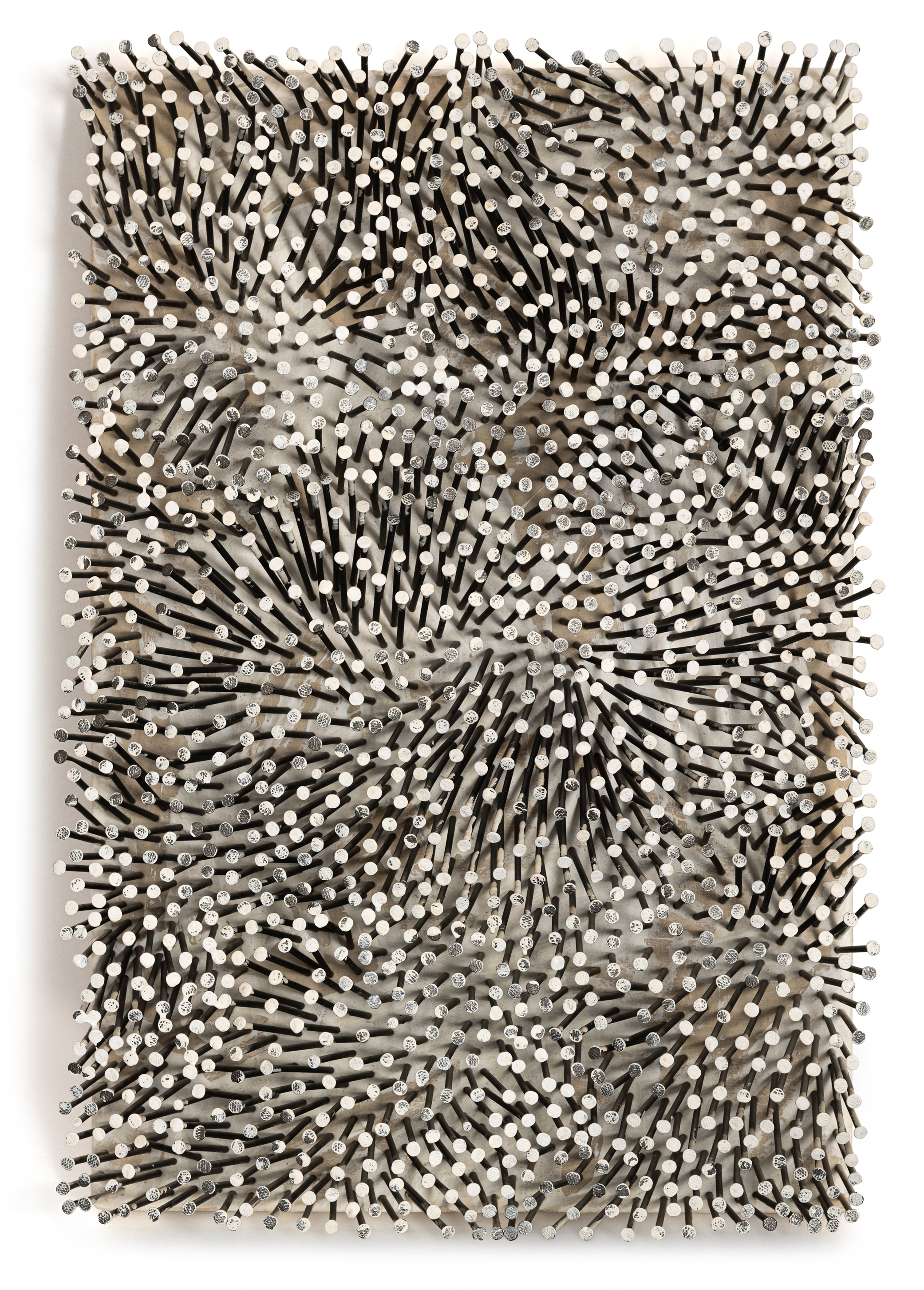 Artwork by Günther Uecker, Feld, Made of Nails And White Paint On Canvas, On Wood