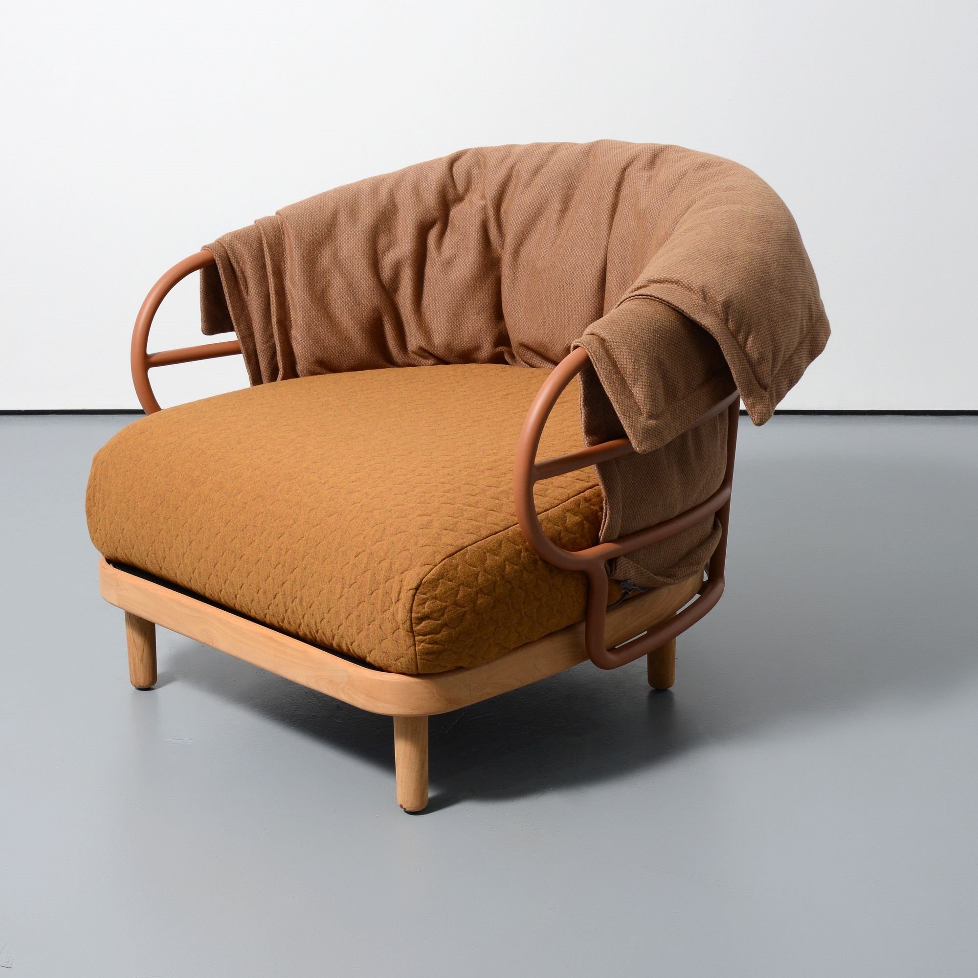 Artwork by Sebastian Herkner, DUNE Lounge Chair, Made of powder-coated aluminum, teak, upholstery
