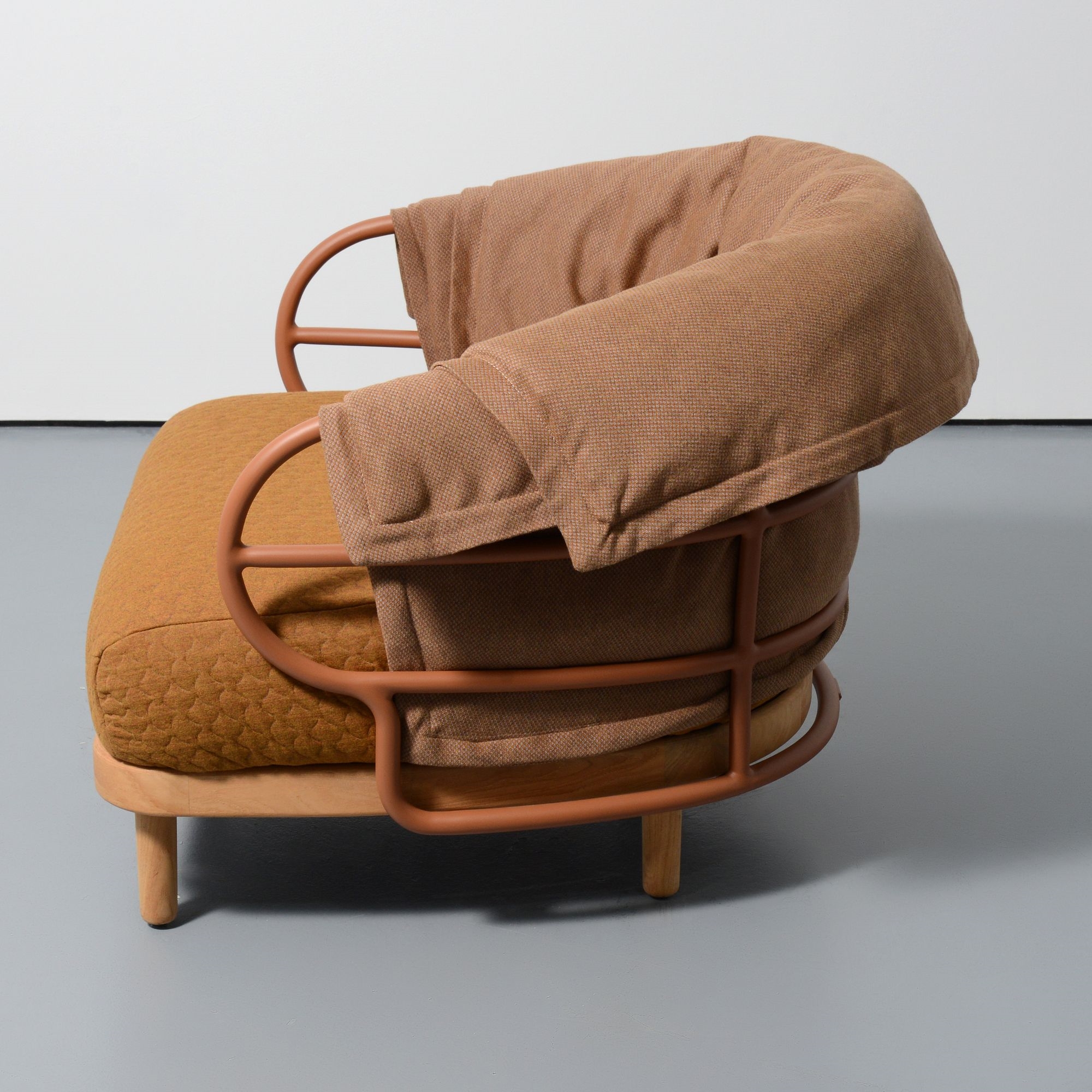 Artwork by Sebastian Herkner, DUNE Lounge Chair, Made of powder-coated aluminum, teak, upholstery