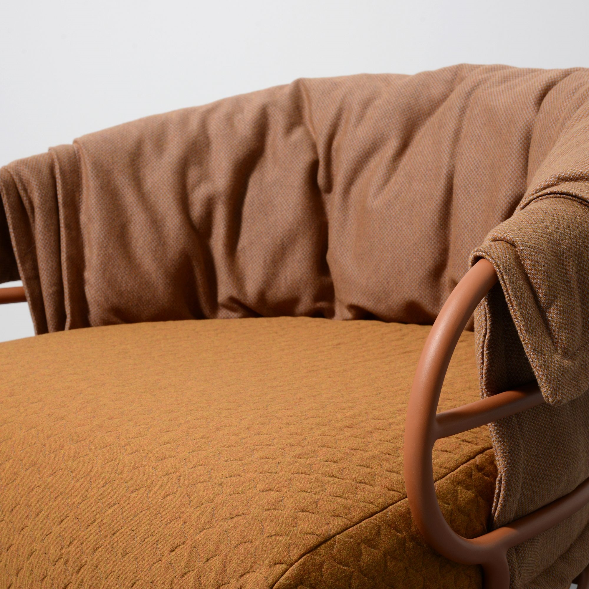 Artwork by Sebastian Herkner, DUNE Lounge Chair, Made of powder-coated aluminum, teak, upholstery