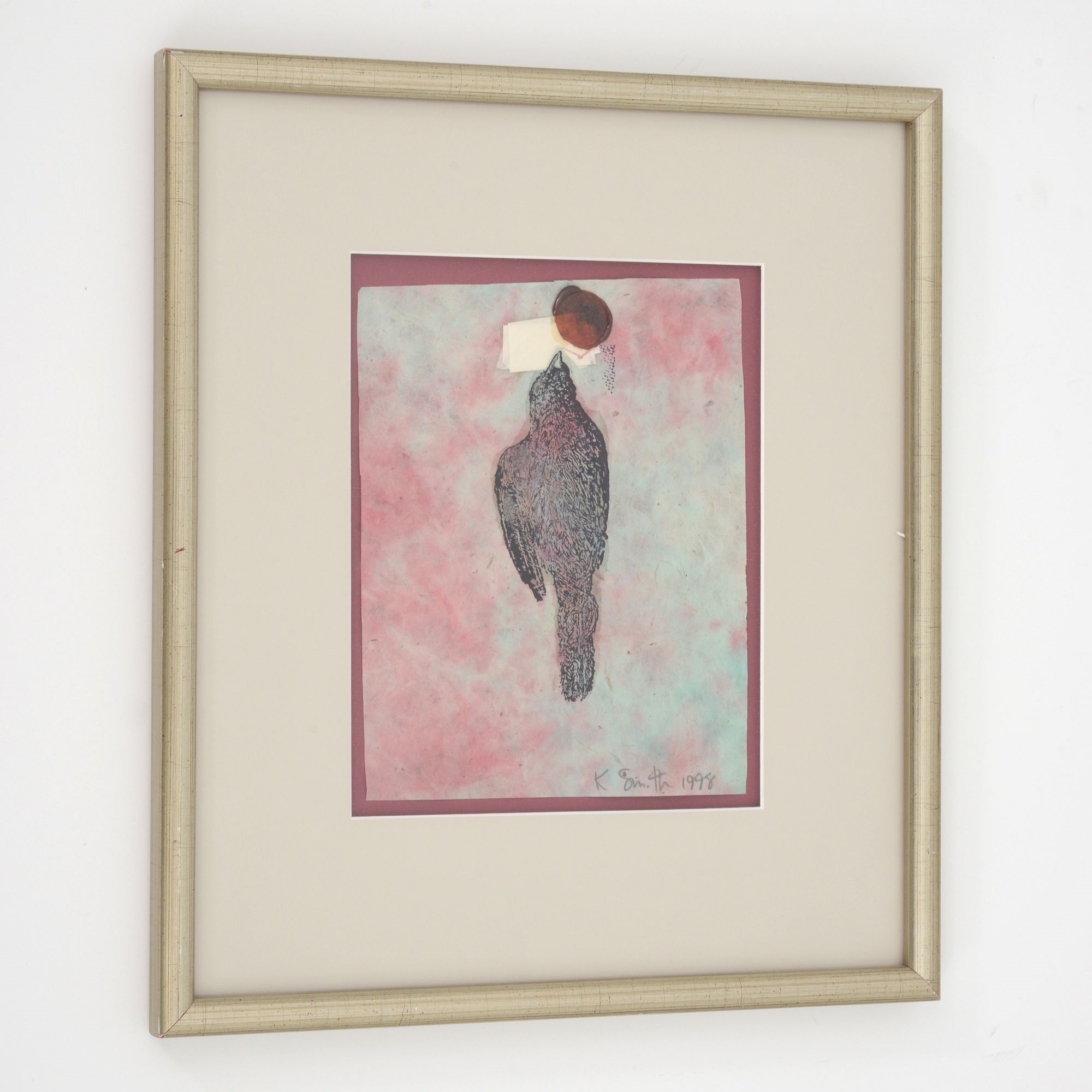 Artwork by Kiki Smith, BIRD WITH WAX STAMP, Made of Watercolor, Ink, Wax, And Paper On Rice Paper