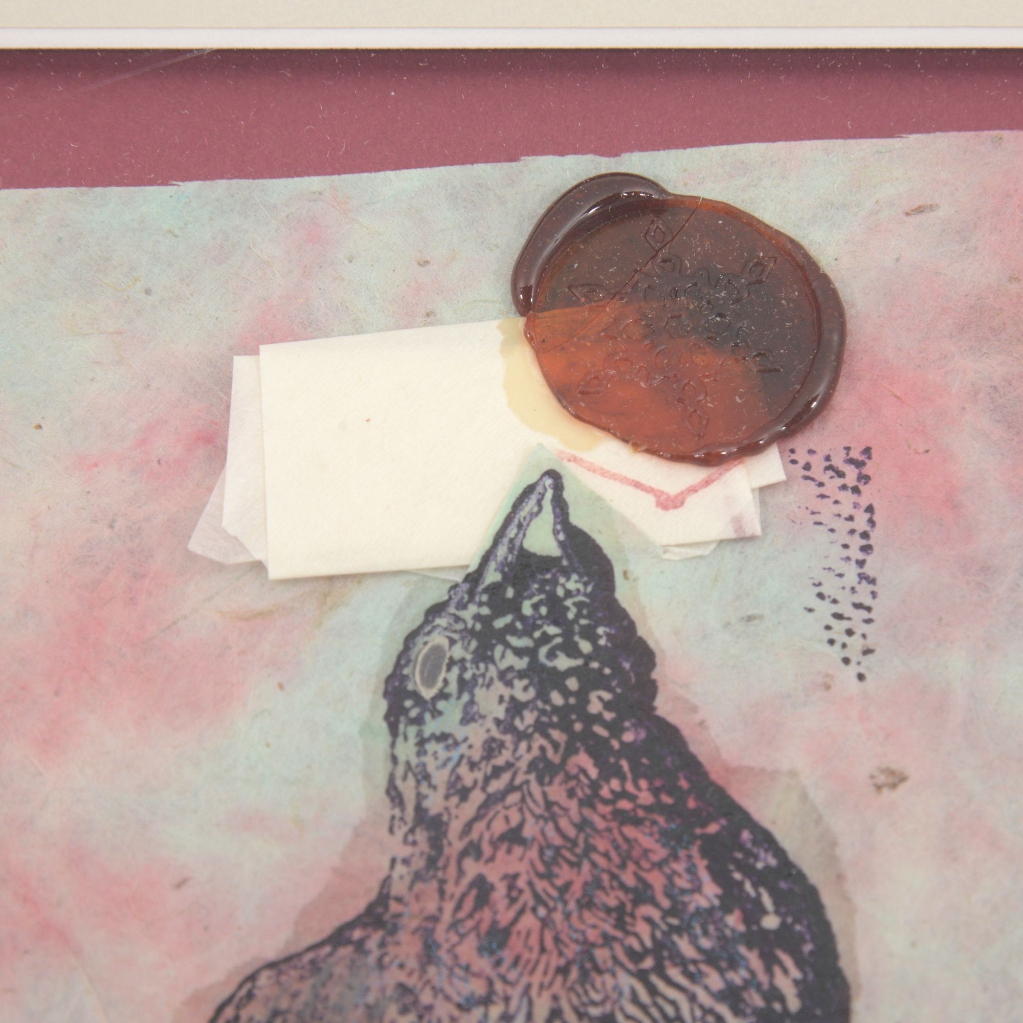Artwork by Kiki Smith, BIRD WITH WAX STAMP, Made of Watercolor, Ink, Wax, And Paper On Rice Paper