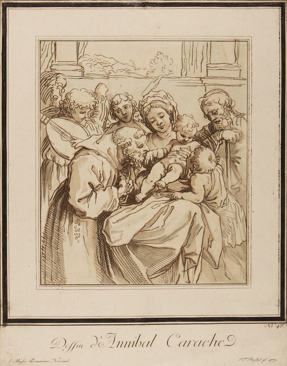 Artwork by Johann Gottlieb Prestel, Madonna s dětmi a svatci (podle Carracciho, Made of Rytina A Akvatinta Na Papíře