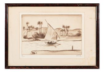 Nilská krajina s felukem - Emil Orlik