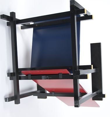 Artwork by Gerrit Rietveld, Red Blue Chair, Made of Wood, Multicolored Lacquered