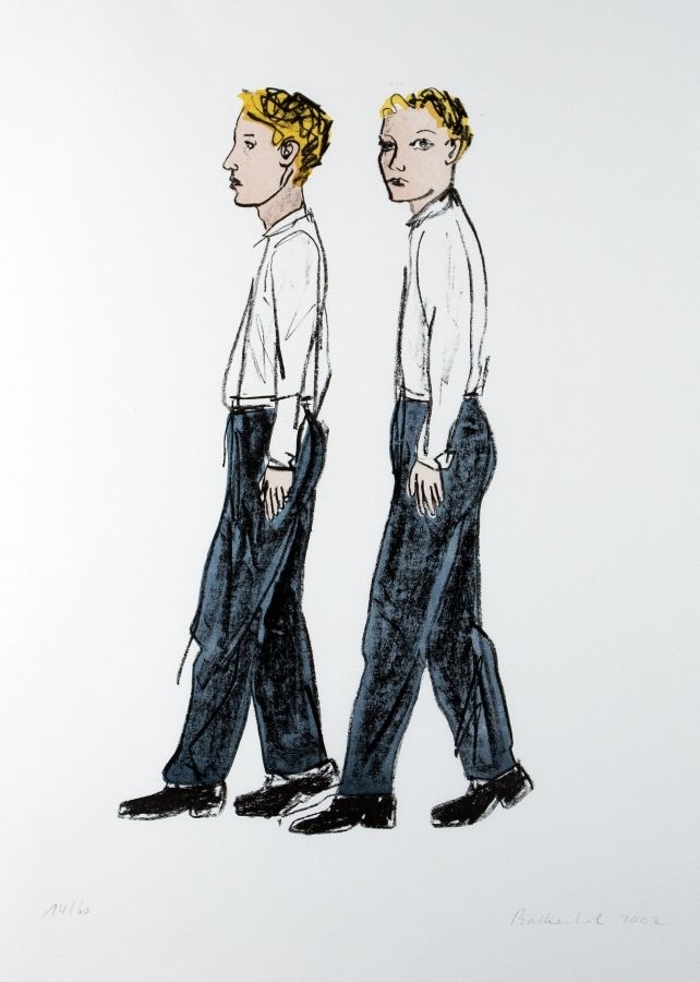 Artwork by Stephan Balkenhol, Zwei gehende Männer, Made of color lithograph on paper