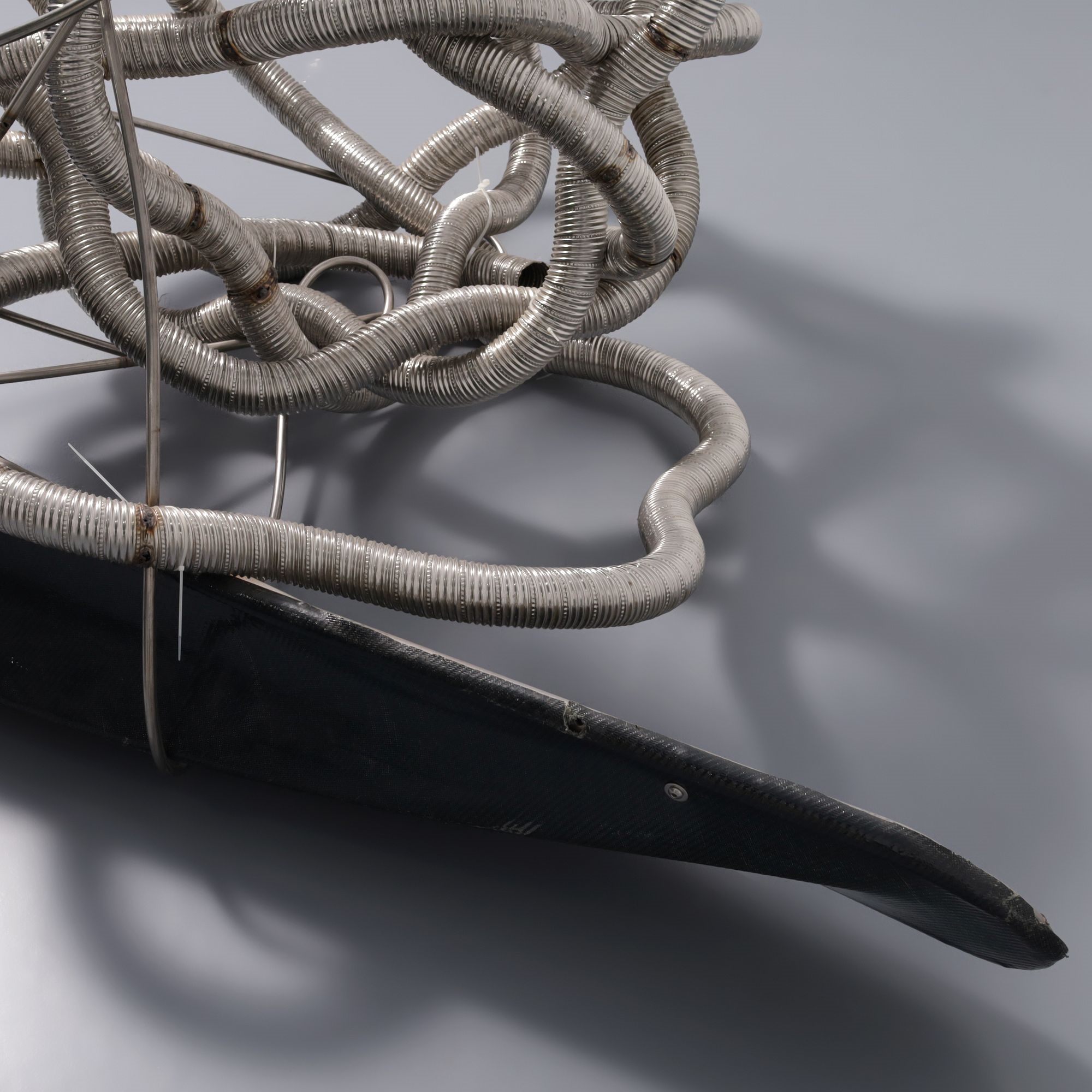 Artwork by Frank Stella, KAPAR Sculpture, Made of Stainless Steel, Unpainted Bent Tubing, Aluminum, Fiberglass