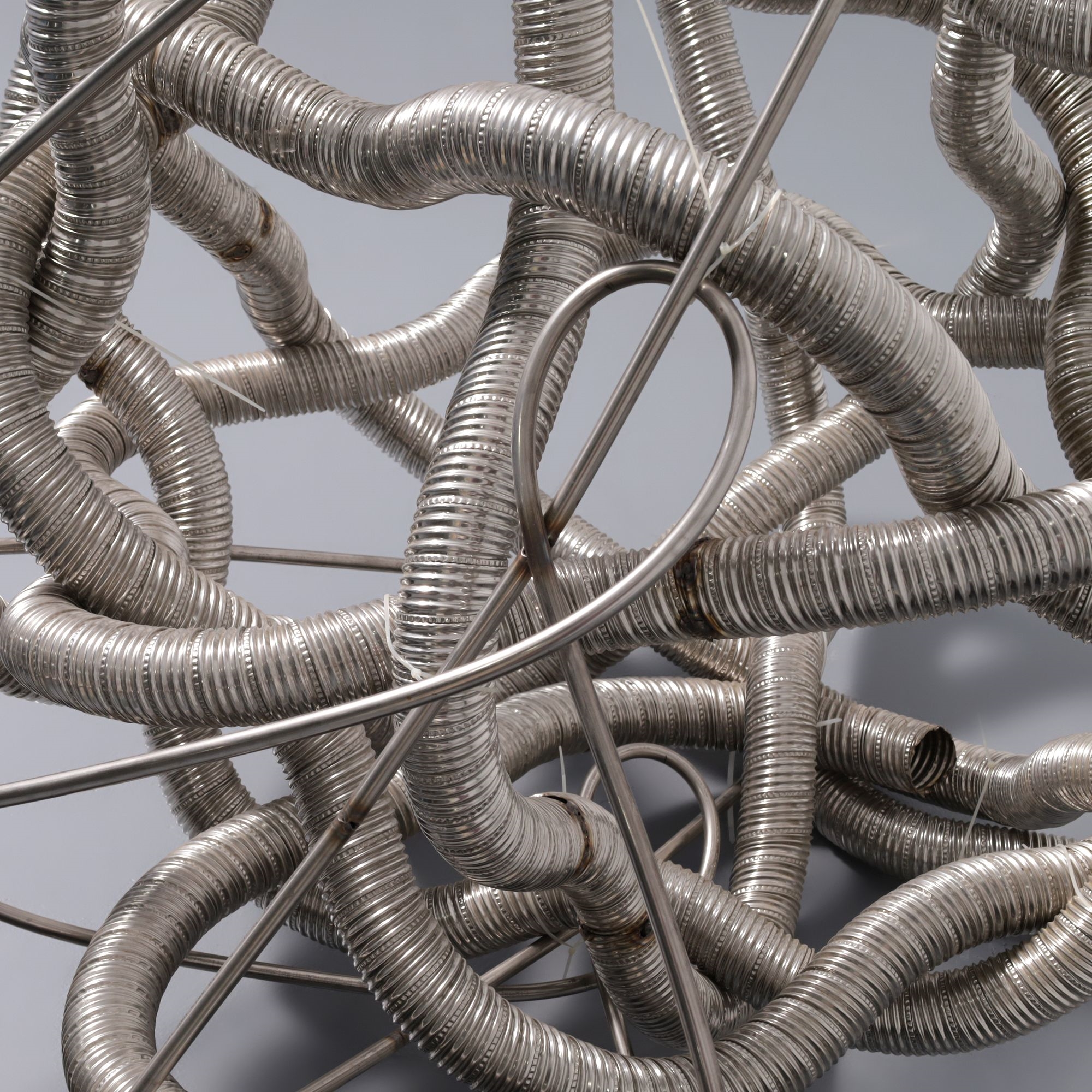 Artwork by Frank Stella, KAPAR Sculpture, Made of Stainless Steel, Unpainted Bent Tubing, Aluminum, Fiberglass