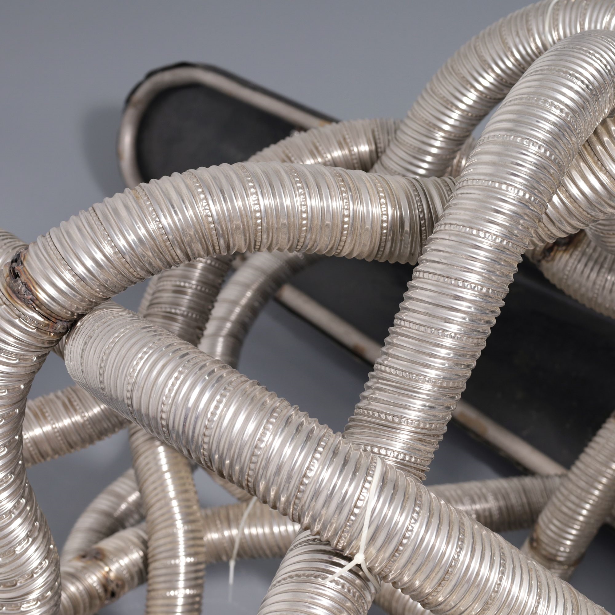 Artwork by Frank Stella, KAPAR Sculpture, Made of Stainless Steel, Unpainted Bent Tubing, Aluminum, Fiberglass