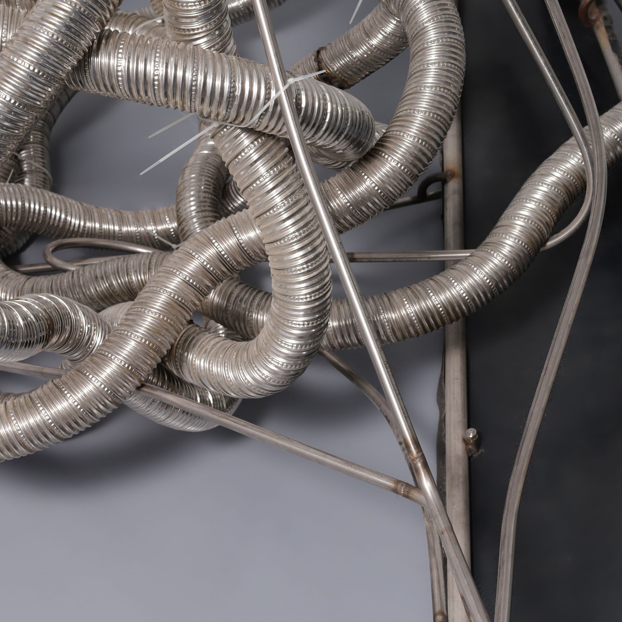 Artwork by Frank Stella, KAPAR Sculpture, Made of Stainless Steel, Unpainted Bent Tubing, Aluminum, Fiberglass