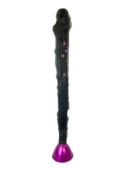 A dark, snake-like staff with a metallic purple tip and pink gemstones.
