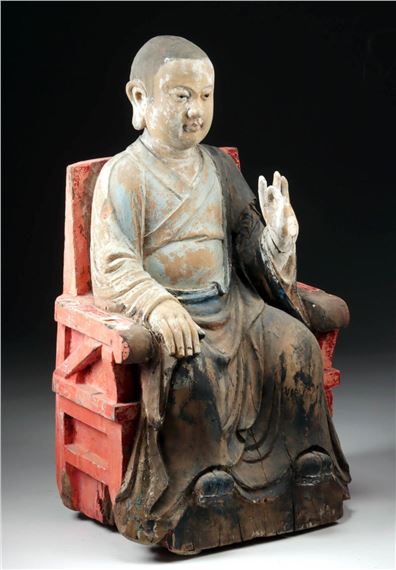 17th C. Chinese Seated Lohan, Glass Eyes & Shunya Mudra by Chinese School, ca. 17th to 18th century CE