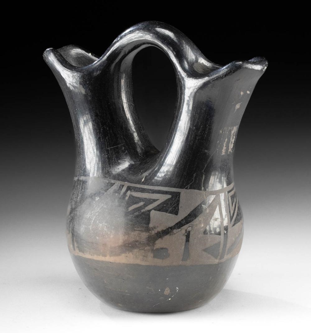 Artwork by Santa Clara Pueblo, Early 20th C. Santa Clara Pueblo Pottery Wedding Vase, Made of Pottery