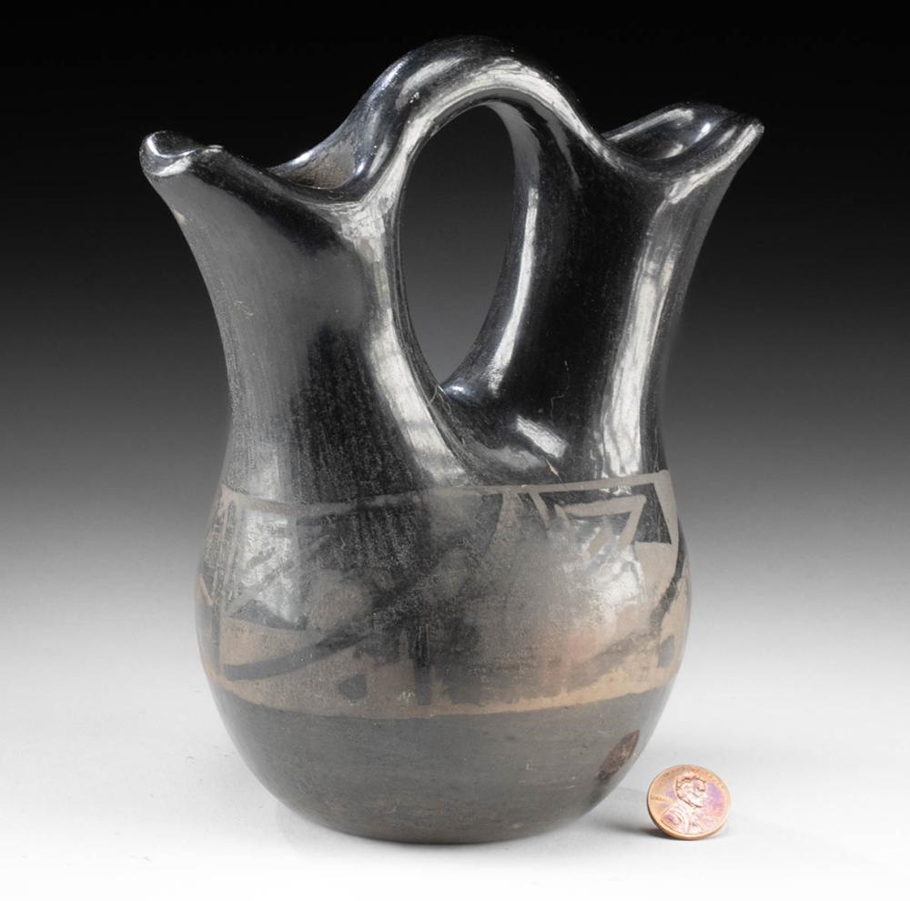 Artwork by Santa Clara Pueblo, Early 20th C. Santa Clara Pueblo Pottery Wedding Vase, Made of Pottery