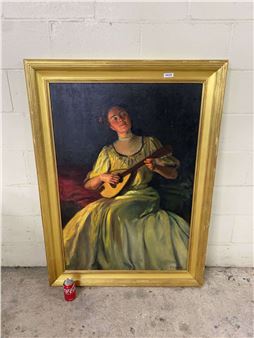 Portrait Painting of Woman with Mandolin - Caleb Arnold Slade