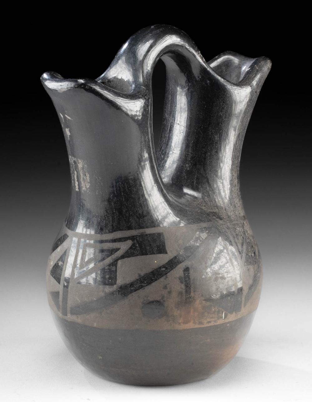 Artwork by Santa Clara Pueblo, Early 20th C. Santa Clara Pueblo Pottery Wedding Vase, Made of Pottery
